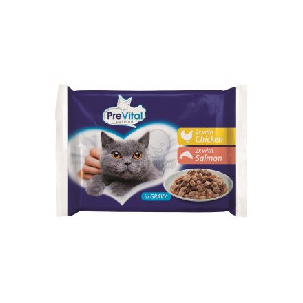 Prevital Csirke + Lazac szószban Alutasakos macskaeledel 4x100g