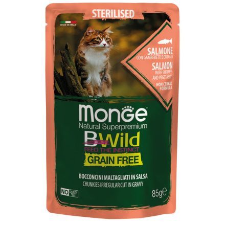 Monge Cat Bwild Gabonamentes 85g Alutasak STERIL Lazac, Rák + Zöldség