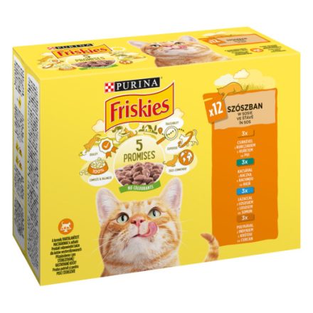 Friskies 12x85g Sárga Csirke + Kacsa + Lazac + Pulyka Alutasakos macskaeledel 039