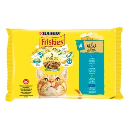 Friskies 4x85g Kék Lazac + Tonhal + Szardínia + Tőkehal  Alutasakos macskaeledel