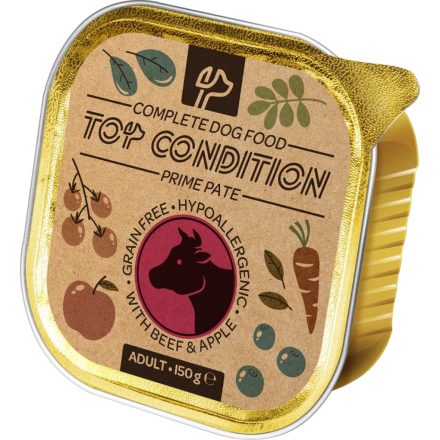 Top Condition pate Gabonamentes Hipoallergén Alutálcás kutyaeledel 150g Marhával és Almával