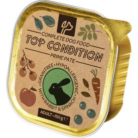   Top Condition pate Gabonamentes Hipoallergén Alutálcás kutyaeledel 150g Nyúllal és Spenóttal