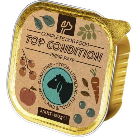 Top Condition pate Gabonamentes Hipoallergén Alutálcás kutyaeledel 150g Báránnyal és Paradicsommal