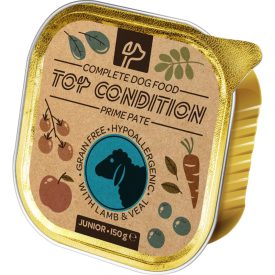   Top Condition pate Gabonamentes Hipoallergén Alutálcás JUNIOR kutyaeledel 150g Báránnyal és Borjúval