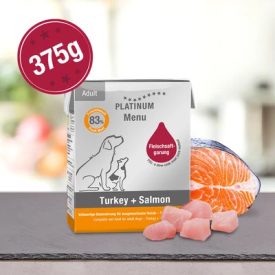 Platinum Menü Pulyka és Lazac 375g Nedves Kutyaeledel