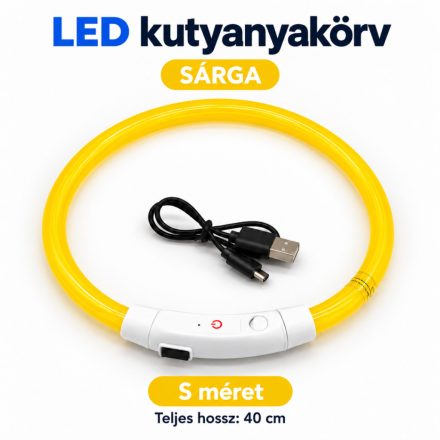 LED fényvezető szálas világító kutyanyakörv, méretre vágható –  S, Sárga, (40cm)