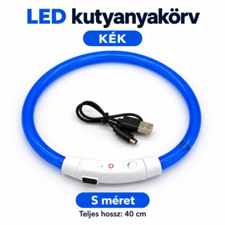 LED fényvezető szálas világító kutyanyakörv, méretre vágható –  S, Kék, (40cm)