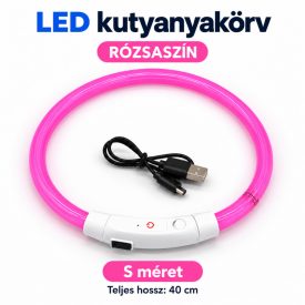   LED fényvezető szálas világító kutyanyakörv, méretre vágható –  S, Rózsaszín, (40cm)