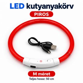   LED fényvezető szálas világító kutyanyakörv, méretre vágható –  M, Piros, 50cm