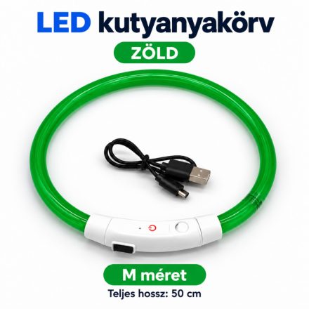 LED fényvezető szálas világító kutyanyakörv, méretre vágható –  M, Zöld, (50cm)