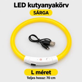   LED fényvezető szálas világító kutyanyakörv, méretre vágható –  L, Sárga, (70cm)