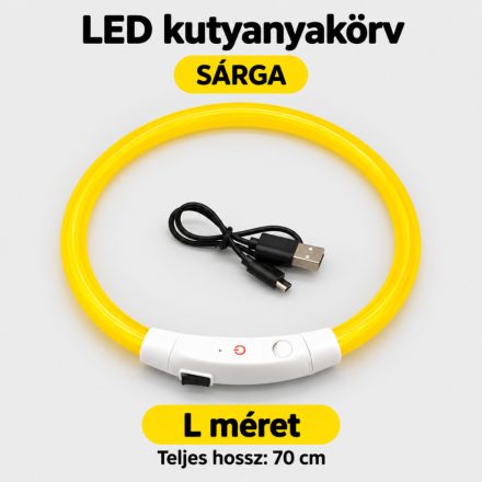 LED fényvezető szálas világító kutyanyakörv, méretre vágható –  L, Sárga, (70cm)