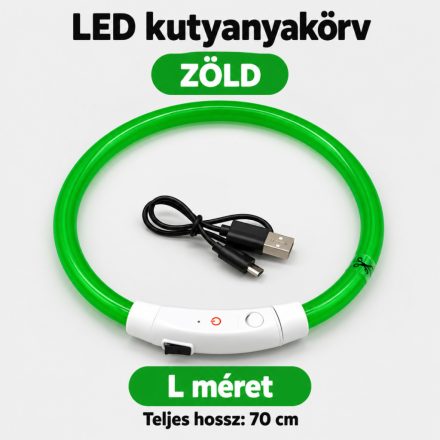 LED fényvezető szálas világító kutyanyakörv, méretre vágható –  L, Zöld, (70cm)