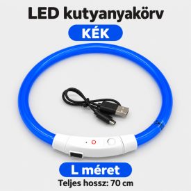   LED fényvezető szálas világító kutyanyakörv, méretre vágható – L, Kék  (70 cm)