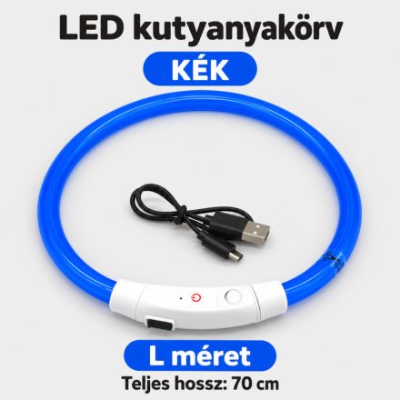 LED fényvezető szálas világító kutyanyakörv, méretre vágható – L, Kék  (70 cm)