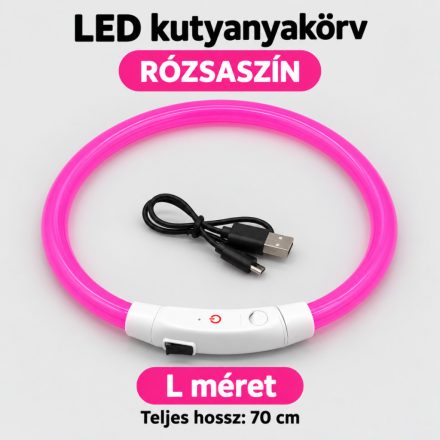 LED fényvezető szálas világító kutyanyakörv, méretre vágható –  L, Rózsaszín, (70cm)