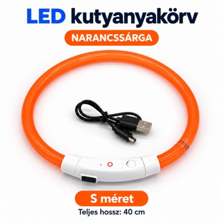 LED fényvezető szálas világító kutyanyakörv, méretre vágható –  S, Narancs, (40cm)