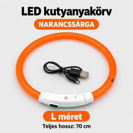 LED fényvezető szálas világító kutyanyakörv, méretre vágható –  L, Narancs, (70cm)