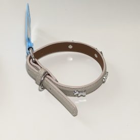   Műbőr nyakörv - kutyás szegecsekkel - 2cm x 30-42cm - bézs