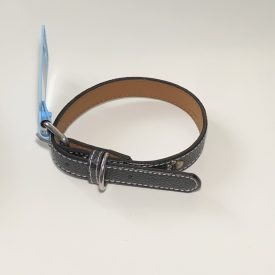   Műbőr nyakörv - tappancsos szegecsekkel - 2cm x 30-42cm - fekete