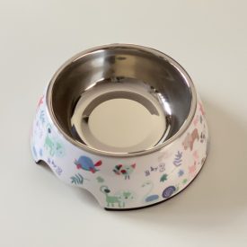   Masszív falú, fém betétes, műanyag tál - 22cm/300ml - színes állatmintákkal