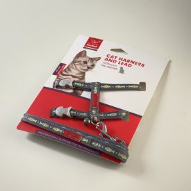 Macskahám szett, hal mintával, csengettyűvel - SZÜRKE