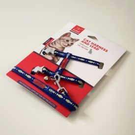   Macskahám szett, hal mintával, csengettyűvel - SÖTÉTKÉK