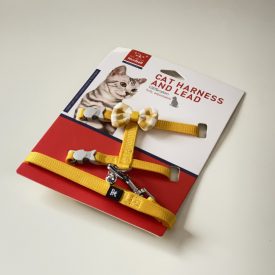 Macskahám szett, kockás masnival, csengettyűvel - SÁRGA
